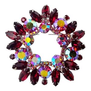 Vintage Juliana Red Rhinestone Wreath Brooch, Red Rhinestones and Red AB RS!